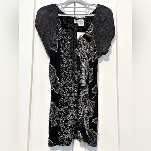 Bila Black Puffed Short Sleeve Sparkle Beaded Stretchy Blouse (NWT)